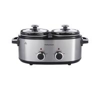 Morphy Richards 3.8L DuoServe Double Pot Slow Cooker, Ceramic Pots, 4 Preset Functions, Independent Temperature Controls, Tempered Glass Lid, Easy Clean, Brushed Stainless Steel, 462000