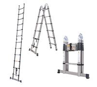 3.8M / 1.9M+ 1.9M Foldable Ladders A Frame Telescopic Stainless steel Extendable Extension 16 Steps150kg Max. Capacity Multipurpose Climb Ladder Portable Loft Attic for Business Home Work DIY Builder