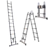 3.8M /1.9M+ 1.9M Multipurpose Telescopic Folding Ladder - Stainless Steel Telescoping Extension Ladder, Max Load 150kg/330lb, for Decorating, Painting