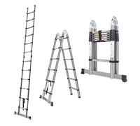 3.8M 12.5ft A Frame Telescopic Folding Ladder Stainless steel Extendable Extension Foldable Portable Steps Ladders Indoor Outdoor 330lbs Load Capacity