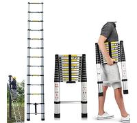 3.8M(12.5ft) Aluminium Telescopic Ladder Straight Retractable Ladder, 13 Steps Folding Extendable Ladder, 150kg/330lb Max Load Capacity, Multi-purpose Extension Ladder for Household Office Home