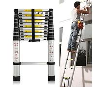 3.8M/12.5ft Aluminum Extension Folding Telescopic Loft Ladder Straight Attic Telescoping Ladders Capacity 150kg/330lb with Certificate EN 131