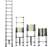3.8M/12.5FT Foldable Ladders A Frame Telescopic Aluminium Extendable Extension 13 Steps150kg Max. Capacity Multipurpose Climb Ladder Portable Loft Attic for Business Home Work DIY Builder