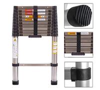 3.8m/12.5ft Telescopic Stainless Steel Ladder Multi-Purpose Extension Extendable Loft Ladder DIY Folding Ladder 13 Step Ladder for Roof Work, Decorating, Painting, Load Capacity 150kg