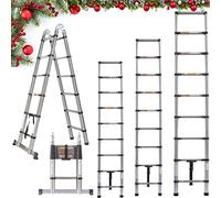 3.8M A-Frame Telescoping Extendable Ladder - Heavy Duty Stainless Steel Multi Purpose Loft Garden Roof Stair Ladder, Retractable Ladder for Decorating, Painting， EN131 Certification