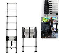 3.8m Safe Retraction Telescopic Ladder, Extendable Multi Purpose Ladder 150kg | Portable Loft Ladders Extension Ladder Straight Ladder