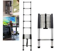 3.8m Soft Close Safe Retraction Telescopic Ladder, Extendable Multi Purpose Ladder Stainless Steel 150kg | Portable Loft Ladders Extension Ladder for Business Home Work DIY Builder