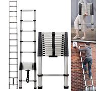 3.8M Telescopic Folding Ladders Multi Purpose Telescoping Ladder 12.5FT Adjustable Height Tall Ladder Stainless Steel Collapsible Retractable Ladders, Convenient & Easy To Carry Roof Loft Ladder
