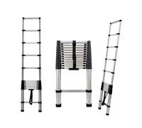 3.8m Telescopic Ladder Compact Stable Stainless Steel Extendable,Non-slip Steps, Multi-purpose for Attic/Warehouse/Home/Office