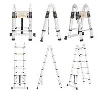 3.8M Telescopic Ladder DIY Aluminum Alloy Folding Extendable Extension Ladder A-Frame Multi Purpose Load Capacity 150kg(1.9m+1.9m)