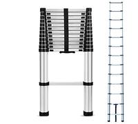 3.8M Telescopic Ladder Foldable Telescoping Extension Ladder Loft Ladder 150kg Load, 12.5FT Stainless Steel Telescoping Ladder for Cleaning Gutter, Housework EN131