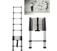 3.8M Telescopic Ladder Multi-Purpose Stainless Steel Telescoping Ladder with 13 Adjustable Steps & Locking Mechanism, EN131 Standards Portable Extension Ladder, Max Load 330lbs