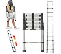 3.8m Telescopic Ladder Multi-purpose Telescopic Folding Ladder with Anti-Slip Rubber Feet & Wide Steps, Extendable Loft Ladder - EN131 Stainless Steel Ladder, 150KG Capacity