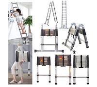 3.8M Telescopic Steel ladder Extension Ladder, Telescoping Ladder, 330lbs Capacity Loft Ladder, Multi-Purpose Compact Ladder for Decorating, Painting, Slow Down Design Adjustable Steps Ladder