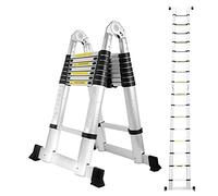 3.8M Telescoping Ladder Portable Aluminium Multi Purpose A Frame Extension Steps 150KG Capacity Ideal for DIY Home Use (Size: 2.5M + 2.5M)