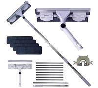 3.9 m / 152" 2 in 1 Professional Window Cleaning Equipment Kit, 10 Poles, Telescopic Window Cleaner with 4 Mop Refills, Squeegee Window Cleaning Pole for High Length Window and Outdoor Use (White)