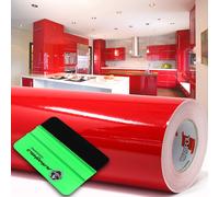 (€ 3.96/m²) 10 m high gloss red furniture film + squeegee adhesive film plott...