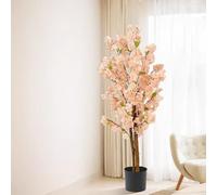3.9ft 5.2ft 5.9ft Artificial Cherry Blossom Tree, Realistic Fake Flowers Tree, No Maintenance for Home Office Wedding Party Hotel Decor(Beige,120cm/3.9ft)