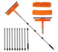 3.9M Window Cleaning Equipment - Window Squeegee Cleaner Tool Kit with 3 Microfiber Cloths, 10 Section Extendable Window Cleaning Poles for High Window Car Glass- Orange