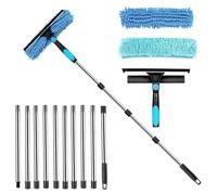 3.9M Window Cleaning Equipment - Window Squeegee Cleaner Tool Kit with 3 Microfiber Cloths, 10 Section Extendable Window Cleaning Poles for High Window Car Glass- Blue