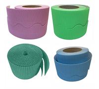 3 Ace Crafts (Pack of 4) Corrugated Display Border Roll (Peppermint, Sky Blue, Lilac, Pale Green)- (57mm x 15m)- Office/School, Classroom Decoration, Scalloped Edge Roll, Crown Making