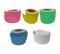 3 Ace Crafts (Pack of 5) Corrugated Display Border Roll - 57mm x 15m Meters - School/Office, Classroom Decoration, Bulletin Boards, Crown Making, Scalloped Edge Roll - Yellow, Blue, White, Green, Pink