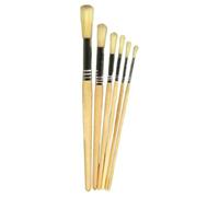 3 Ace Crafts Pack of 6 Short Hog Wooden Brushes Approx Length 17cm - 22cm- Hog Bristle Paint Brushes with a Round Tip - for Water, Oil, Acrylic Paint, Kids Crafts, Artists Paint Brushes