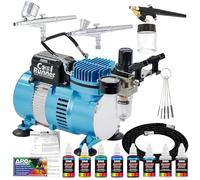 3 Airbrush Kit with 6 U.S. Art Supply Primary Airbrush Colors and Master Airbrush TC20 Pro Airbrush Compressor - Air Filter/Regulator- Airbrush Holder - 2 Gravity Feed Dual Action Master Airbrushes and 1 Suction Master Feed Airbrush and a How to Airbrush Instructional Guidebook and Airbrush Cleaning Brushes by Master Airbrush