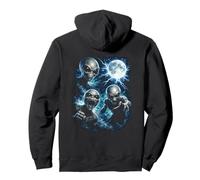 3 Alien Moon Howling Grey Alien Head Funny Graphic Design Pullover Hoodie