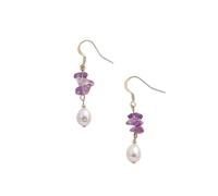 3 Amethyst Beads Vintage Drop Earrings for Women,Elegant Pearl Crystal Stone Dangel Earrings Gemstone Handmade Jewelry for Wedding Party Daily