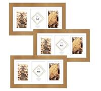 3 Aperture Multi Photo Frame - Wall Mount Glass Front Picture Frame 4''x 6'' Collage Frame Photo Frame Wall Hanging for Home Office Wall Decor (Pack of 3, Brown)