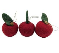 3 Apples in Original Size (7 cm) Made of Felt Handmade with Hanging Table Decoration with Artificial Apple in Bright Red