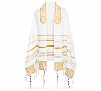 3 ARCHES USA Blessing Talit, Christian-Messianic Talit Messianic Prayer Shawl 72"X22" with Bag and Paperback-Israel Design(Gold/White), Gold/White, Médio