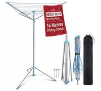 3 Arm 16M Powder Coated Rotary Airer Washing Line Indoor Outdoor Laundry Drying Folding Clothes Ground Pegs & Cover Free Standing