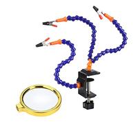3 Arm Adjustable Soldering Station Table Clip, Aluminum Alloy Soldering Station for Electronics Repair, with Anti - Skid Pad for 5-10mm Desktops (Magnifying Glass Included)