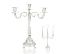 3 Arm Candelabra Silver, 3 Arms Metal Candelabra Vintage Taper Candlestick Holder Tall Taper Candle Holders Decorative Candle Stands for Wedding Decoration