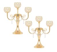 3-Arm Gold Metal Candelabra with Crystal Bowls, Tealight Holder Centerpiece for Birthday, Dining Table, Party Decor, Christmas and Home Decoration (2, Gold)