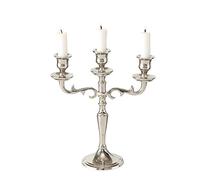 3 Arm Silver Candelabra, Hand Crafted of Silver Aluminum Nickel, Baroque Style, 26 Centimeter High
