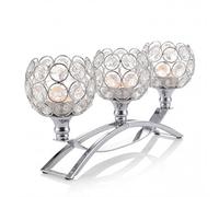 3 Arms Silver Candle Holders with K9 Crystal, Arch Tea Light Candelabra for Table Centre Piece Decoration, Wedding, Fireplace, Dining Table, Living Room Home Decoration