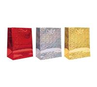 3 Assorted Holographic Gift Bags With Rope Handles - Durable and Reusable Party Carrier Bags - Small Size Bag Perfect For Christmas, Weddings, Anniversaries, Birthdays, And Special Occasions