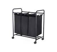 SONGMICS Rolling Laundry Sorter, Laundry Basket with 3 Removable Bags, Laundry Trolley, Toy Organiser on Wheels, Sturdy, 3 x 44L, Black LSF003B