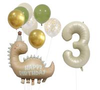 3 Balloon, Dinosaur Balloons Birthday Decorations, Cute Dinosaur Decorations with Number 3, Latex Happy Birthday Party Balloon Suitable for 3 Years Old Boys and Girls Photo Booth Home Party