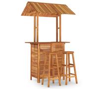 (3/bar stools with round seat) vidaXL Solid Wood Acacia Garden Bar Set Table Bar Stool Multi Models 3/5 Piece