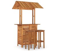 (3/bar stools with square seat) vidaXL Solid Wood Acacia Garden Bar Set Table Bar Stool Multi Models 3/5 Piece