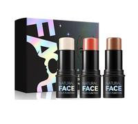 3 bâtons contour, surligneur et blush avec pinceau - Bâton crème contour et bronzant pour les joues et les yeux, maquillage longue tenue, imperméable et lisse pour tous les types de peau. (4)