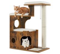 3 Beds Cat Tree, Rustic Brown + White