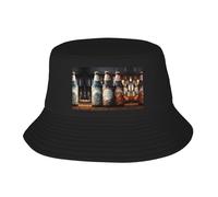 3 Beer Bottles Patterned Outdoor Double-Layered Fisherman hat - Unisex Sun hat, Suitable for Fishing, Hiking, Beach Vacation, Black
