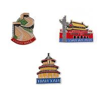 3 Beijing China Travel Souvenir Pins, Great Wall Tiananmen Temple of Heaven Travel Souvenir Badge, Metal, no gemstone