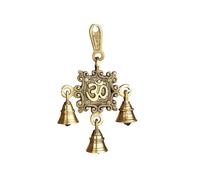 3 Bells Brass Single Om Hanging Hindu Statue for Home Temple Use Statue Hindu Idols Figure with Hanging Bells Unique for Door Wall Home Traditional Festival Decoration (Size :- 7 Inches X 4 Inches)