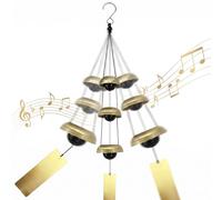 3 Bells Feng Shui Wind Chimes, 26 Inch Bell Wind Chimes Outdoor, Copper/Brass Wind Chimes for Garden, Meditation, Healing, Home Decor, Gift (Brass)